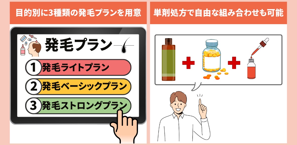 目的別に3種類の発毛プランを用意