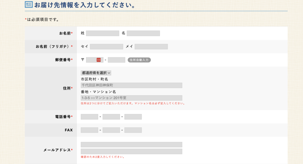 ②基本情報と支払い情報を入力し注文完了